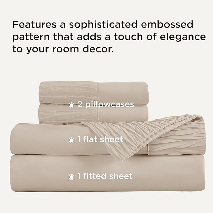 Bedsure King Size Sheets Set - 4 Pieces Soft King Sheets - Breathable & Cooling - Hotel Luxury - Easy Care Polyester Microfiber Bedding for Women, Men, Beige