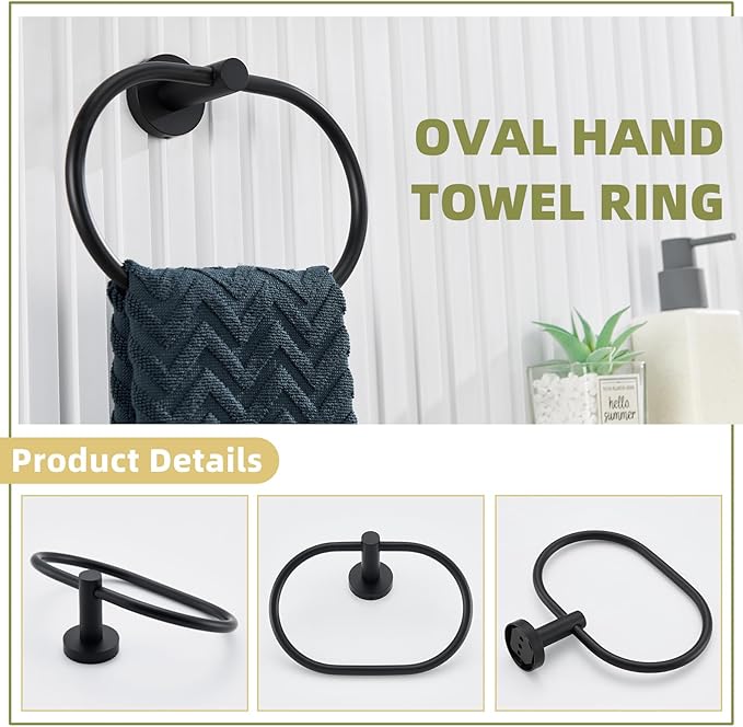 APLusee Matte Black 2 Pieces Bathroom Accessories Set, Hand Towel Ring, Toilet Paper Holder, Stainless Steel Bath Hardware Wall Mounted