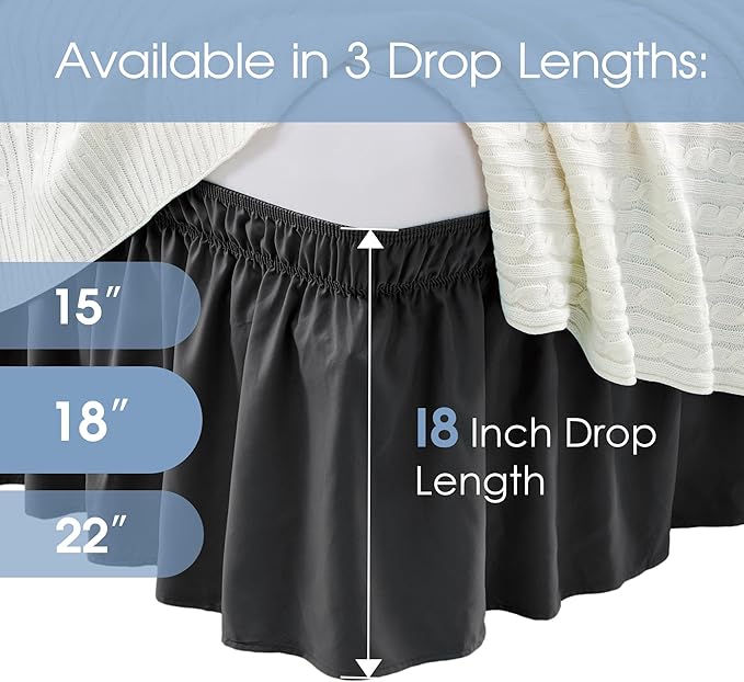 FreshCulture Queen Bed Skirt, Elastic Wrap Around Bed Skirt Queen Size, Bed Skirts for Adjustable Bed, Easy Fit with 18 Inch Drop Length, Hotel Quality Dust Ruffle for Queen Bed (Black)