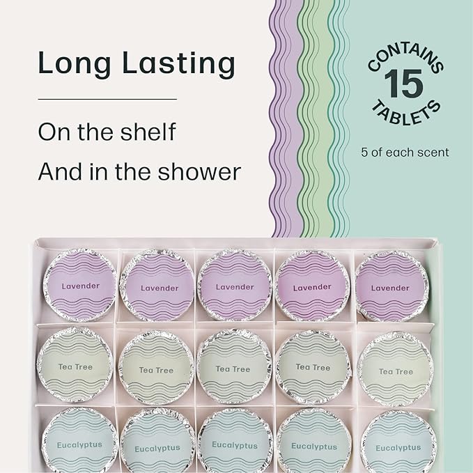 Dew Well - Shower Steamers - 15 Count Shower Bomb - Spa Aromatherapy Right in Your Home - Relax and Unwind - Variety Pack (Lavender, Eucalyptus & Tea Tree)