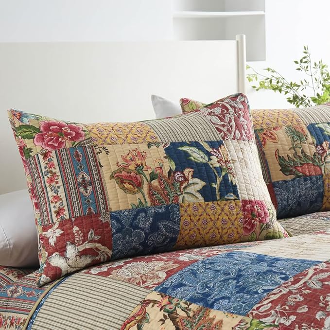 ENASAL Cotton Bedspread Quilt Sets Reversible Bedding Coverlet Sets Comforters Vintage Luxury Gorgeous Floral Real Patchwork Bedspread,King Size
