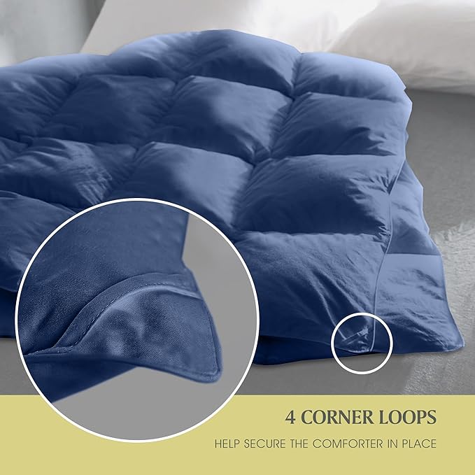 Farm To Home Luxury Comforter Organic Cotton All Season Fluffy Lightweight Down Alternative Machine Washable Comforter for Bedroom, Full/Queen, Navy