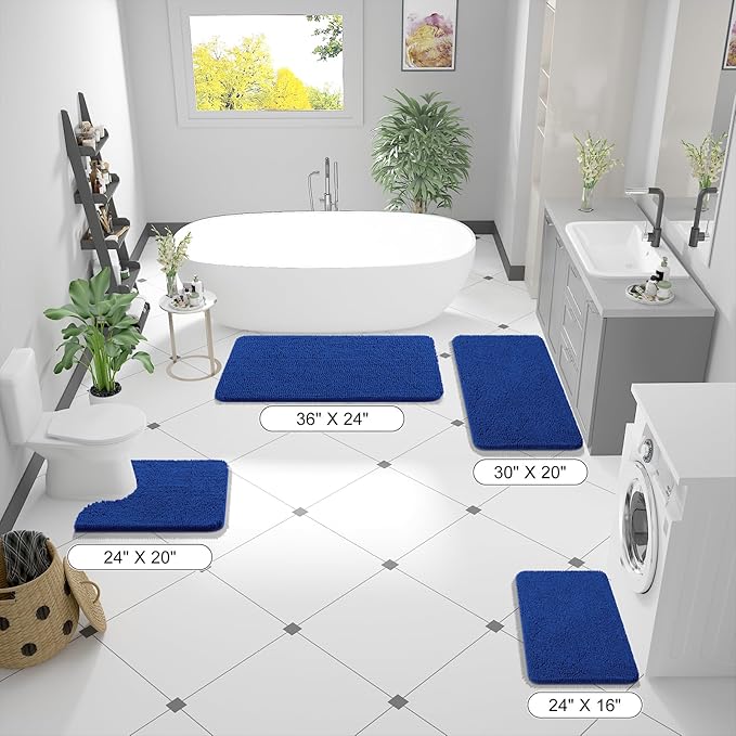 OLANLY Bathroom Rugs 36x24, Extra Soft Absorbent Chenille Bath Rugs, Rubber Backing Quick Dry, Machine Washable Bath Mats for Bathroom Floor, Tub and Shower, Home Decor Accessories, Royal Blue