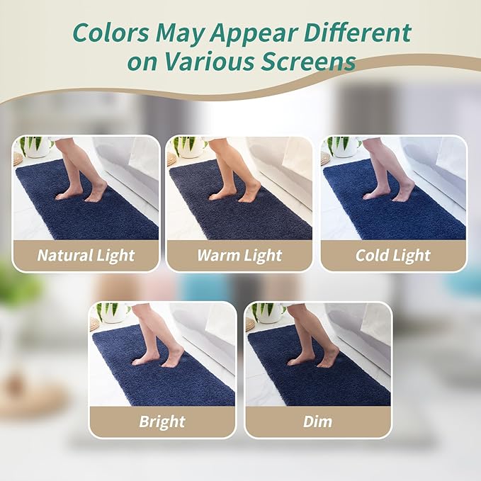Navy Bathroom Rugs 24x36 Non Slip Fluffy Bath Mat for Bathroom Floor Washable Plush Luxury Bath Rug for Tub Soft Shaggy Absorbent Shower Sink Mat