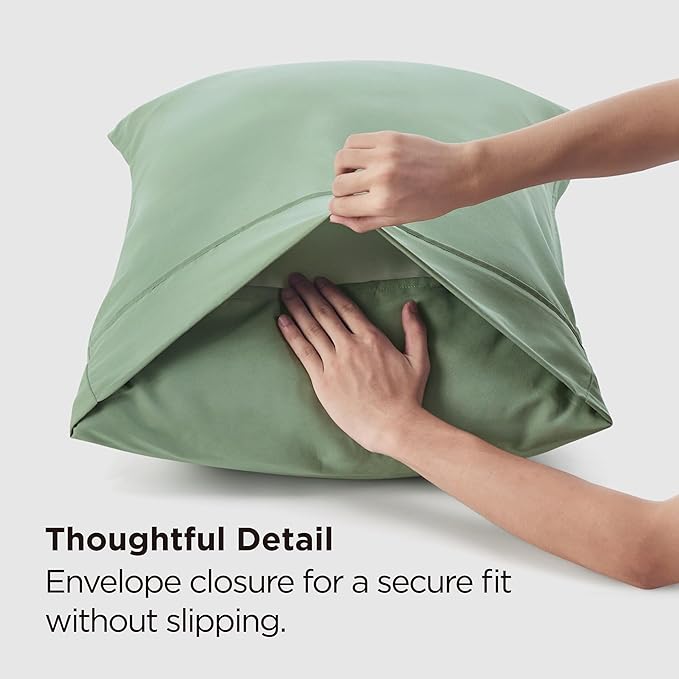 Bedsure Queen Pillow Cases Set of 2 - Sage Green Brushed Microfiber Pillowcase 2 Pack, Super Soft and Cozy Pillow Case Covers with Envelope Closure, Wrinkle, Fade and Stain Resistant, 20x30 Inches
