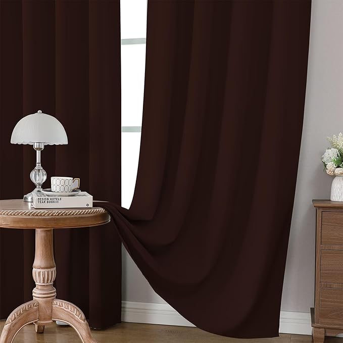 CUCRAF Blackout Curtains 96 inch Length 2 Panels Set, Rod Pocket Room Darkening Drapes for Bedroom Living Room, Insulated Thermal Light Blocking Window Curtain (W52 x L96 Inch, Chocolate)