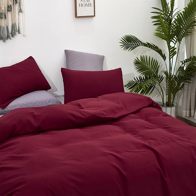 Cottonight Burgundy Comforter Set Full Wine Red Bedding Set Full Solid Claret Comforter Modern Blanket Quilt Breathable Durable Dark Red Comforter Set for Women Men