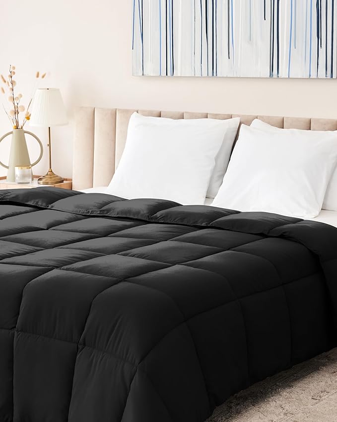 The Ultimate Luxury Fluffy Down Alternative Comforter - Plush Premium Duvet Insert, Thick All Season Breathable Hotel Collection Puffy - Queen Black