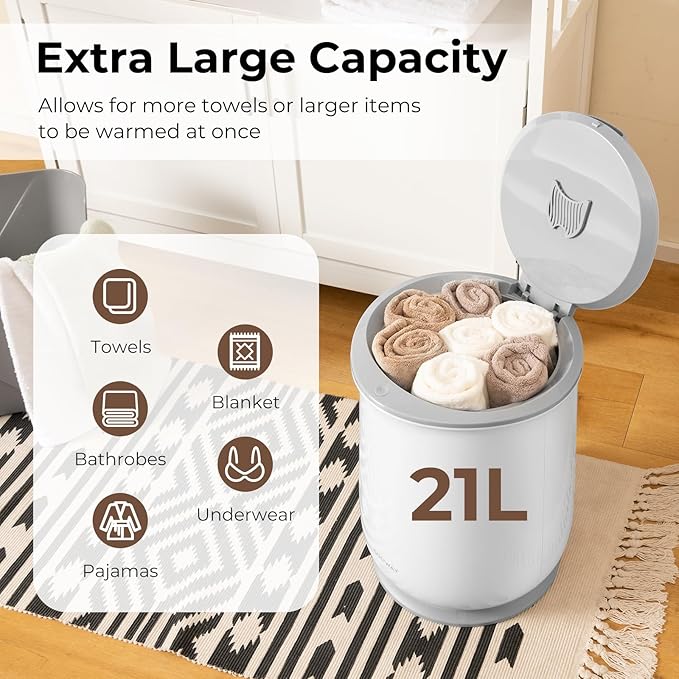 COSTWAY Towel Warmer for Bathroom, 21L Large Towel Heater with Flip-top Lid, Child Safety Lock, 1H Auto Shut Off, Blanket Warmer for Towels, 45” x 70” Bathrobes, Bathroom, Gift for Family