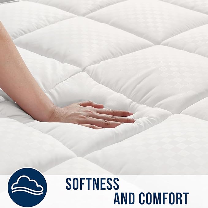 OLANLY Twin Quilted Fitted Mattress Pad – Soft Down Alternative Pillow Top Mattress Topper, Cooling Comfort Breathable Mattress Cover, Machine Washable Deep Pocket Mattress Protector, Off White