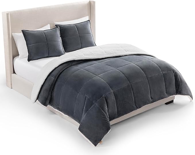 UGG Blissful Full/Queen Comforter Set with 2 Pillow Shams Reversible White Comforter Plush Fluffy Warm Bed Set Premium Down Alternative Bedding for College Dorm Essentials, Full/Queen, Blue Imperial