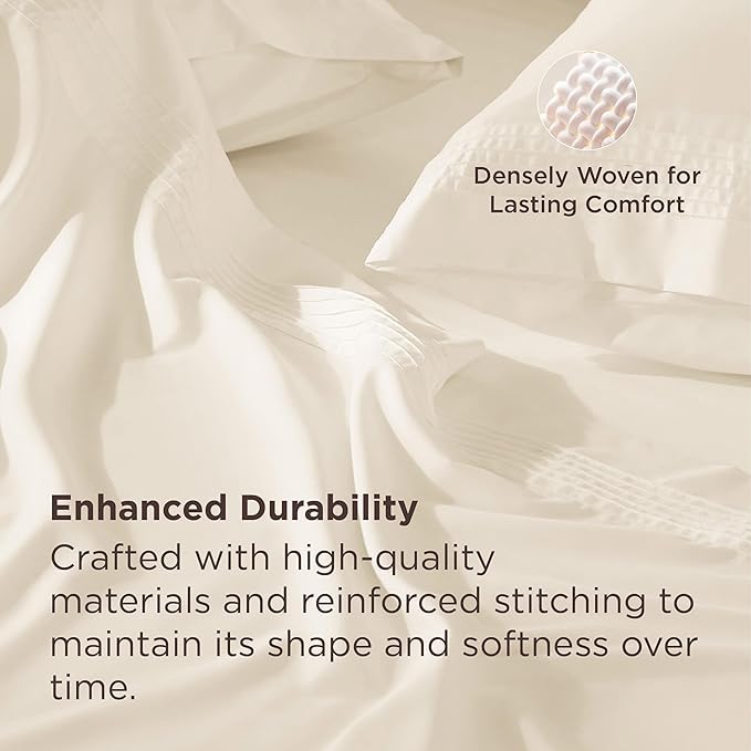 Bedsure Deep Pocket Twin Sheets Set - Fits Mattresses Up to 21 Inches Thick -3 Piece GentleSoft Bed Sheets, Moisture Wicking, Soft & Cooling Bedsheet & Pillowcases, Easy & Secure Fit, Ivory
