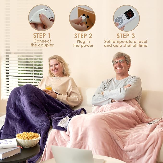 EHEYCIGA Heated Blanket Electric Blanket Twin - Heating Blanket with 5 Heating Levels & 10 Hours Auto Off, Soft Cozy Sherpa Washable Blanket with Fast Heating, 62 x 84 Inches, Pink