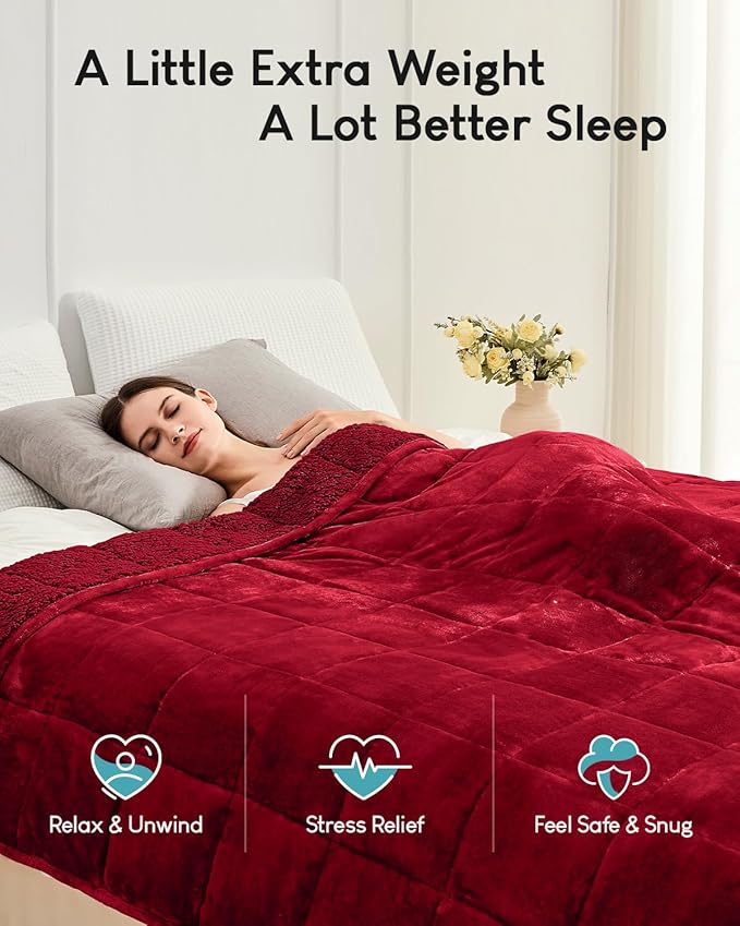 Cottonblue Sherpa Weighted Blanket for Adults 20 lbs Queen Twin Size 60x80 inches, Fuzzy Fleece Weighted Throw Blankets Cozy for Sleeping, Calming and Relax, Soft Heavy Blankets for Bed Sofa, Burgundy