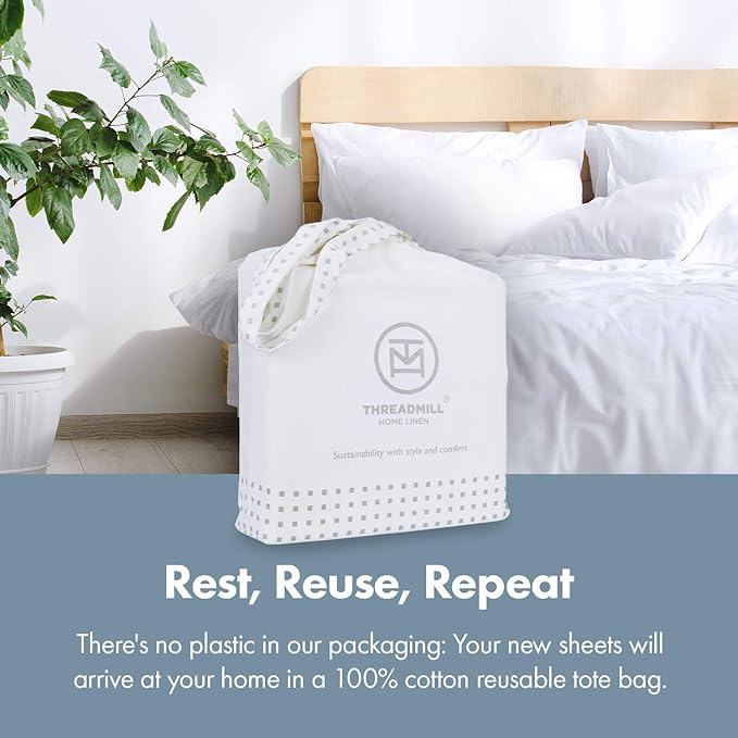 Threadmill 100% Cotton Sheets for Twin XL Size Bed - 600 Thread Count Twin XL Bed Sheets Set with 15” Deep Pocket - Sateen Weave 3-Piece Bedding Set with Cooling Effect, White