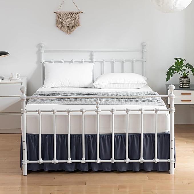Bed Skirt King Size Ruffled Bed Skirt with Split Corners, 18 Inch Drop Dust Ruffle Bed Skirt with Platform, Blue (King - 18" Drop)