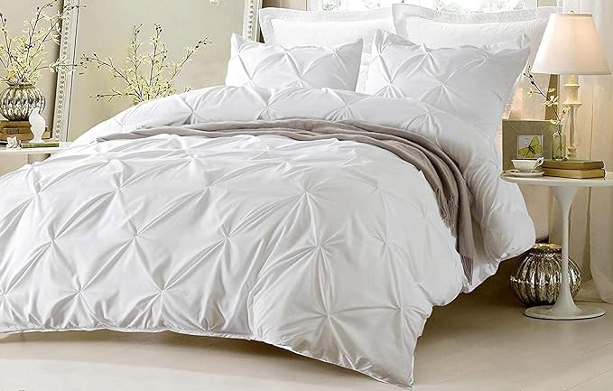 Oversized King White Pinch Pleated Duvet Cover 800 Thread Count 100% Egyptian Cotton for Comforter Hotel Quality Breathable Long Lasting Satee Weave Qulit Duvet Cover - 3 Piece Set