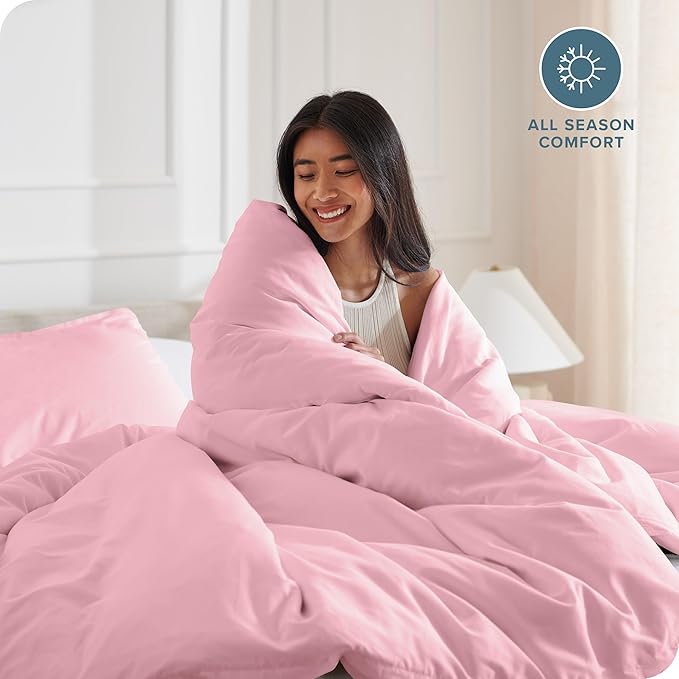 Bare Home Bedding Duvet Cover Queen Size - Premium 1800 Super Soft Collection - Lightweight, Cooling - Soft Breathable Bedding Duvet Cover (Queen, Light Pink)
