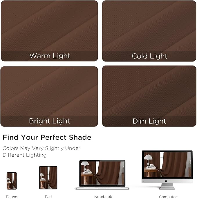 CUCRAF Brown Blackout Curtains 63 inch Length 2 Panels Set, Rod Pocket Room Darkening Drapes for Bedroom Living Room, Insulated Thermal Light Blocking Window Curtain (W52 x L63 Inch)