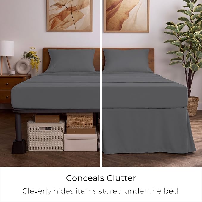 Mellanni Bed Skirt Twin Size - Bed Skirting - 15-Inch Tailored Drop Pleated Dust Ruffle - Hotel Luxury Bedding - Wrinkle, Fade, Stain Resistant - 1 Bedskirt (Twin, Gray)