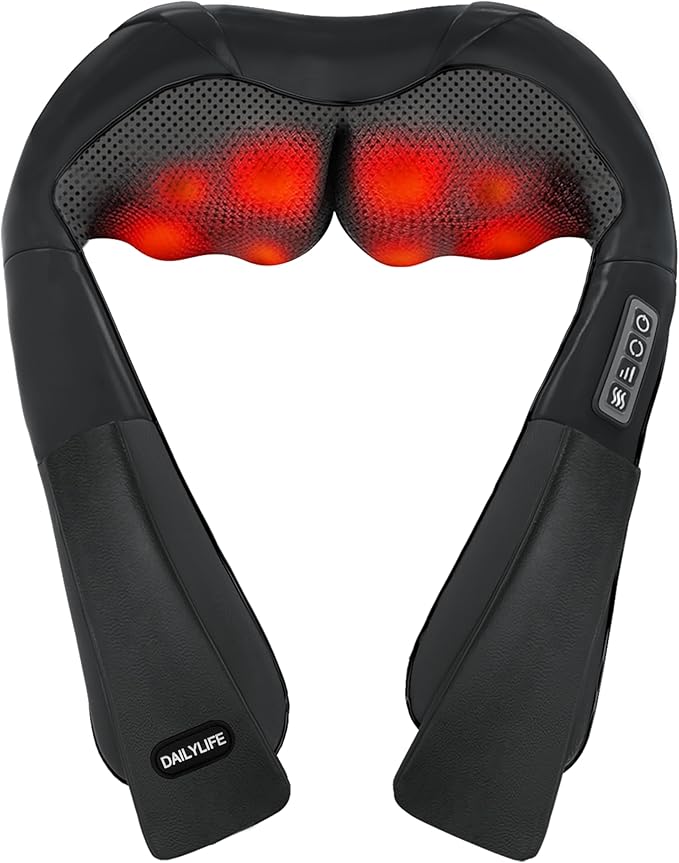DAILYLIFE Shiatsu Neck and Back Massager with Heat, Electric Deep Kneading Massager for Neck Pain, Shoulder, Waist, Leg and Foot, Stress Relief for Men, Women, Mom, Dad