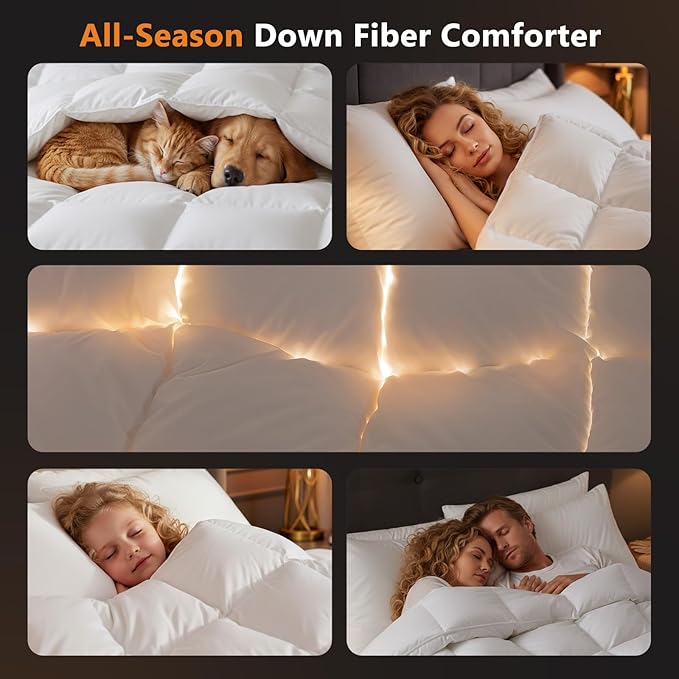 DROVAN Goose Feather Down Fiber Comforter California King Size - 100% Cotton Duvet Insert with 8 Corner Loops - Luxurious All-Season Hotel Collection, 104x96 Inch