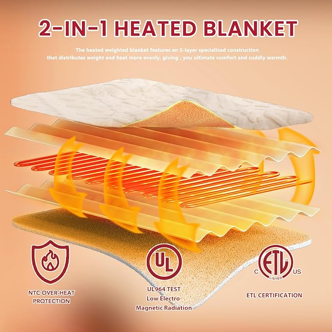 Heated Electric Blanket Full Size-72"x84" Heating Blanket with 10 Heating Levels & 5 Time Settings Over-Heat Protection，Winter Warmer for Adults with ETL Certification（Cream）