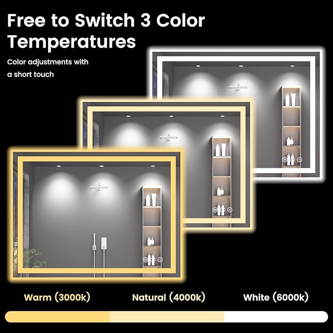 48X40 LED Bathroom Mirror with Lights, Anti-Fog, Backlit + Front Lit (CRI>90), Lighted Bathroom Vanity Mirror for Wall, Memory Function, Dimmable, Tempered Glass, Shatter-Proof, ETL Listed