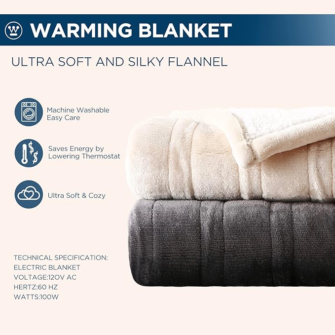 Westinghouse Electric Blanket Full, Heated Blanket Full Size with 10 Heating Levels and 1 to 12 Hours Heating Time Settings, Flannel to Sherpa Reversible, Machine Washable (80" x 84", Red)