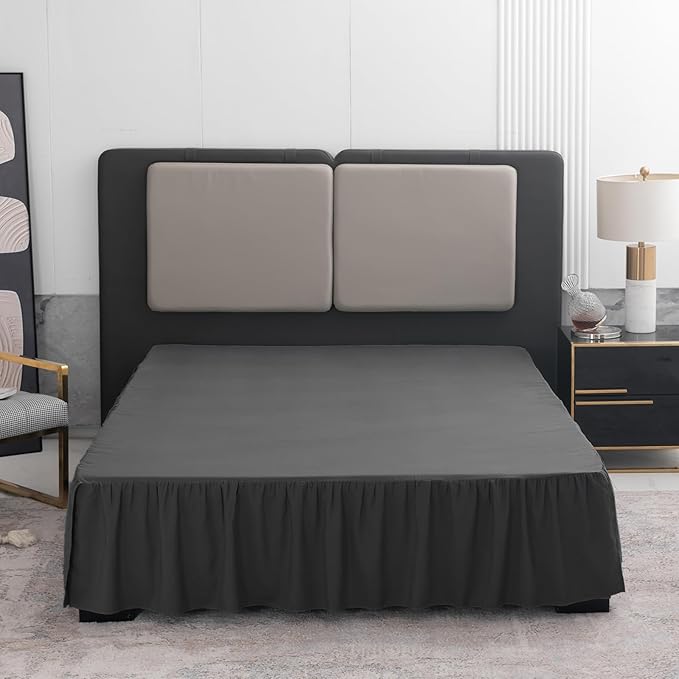 Black Bed Skirt Queen Size Ruffled Bed Skirt with Split Corners, Queen Bed Skirt 18 Inch Drop, TSUTOMI Queen Size Bed Skirt Black for Ruffled Bed Skirt with Split Corners, Bed Skirt Queen Size