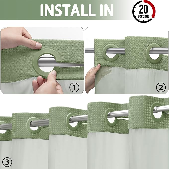 YellyHommy No Hook Shower Curtain with Snap in Liner Set Less Time White Waffle Shower Curtain for Bathroom 72" W x 81" L