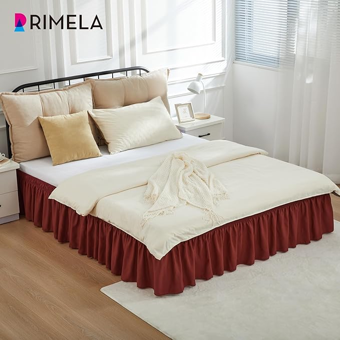 RIMELA Wine Red Bed Skirt King Size 15 Inch Drop, Elastic Bed Skirting for Bed Base and Frame, Bedding Dust Ruffle, Lightweight Wrap Around Adjustable Bedskirt, Cal King