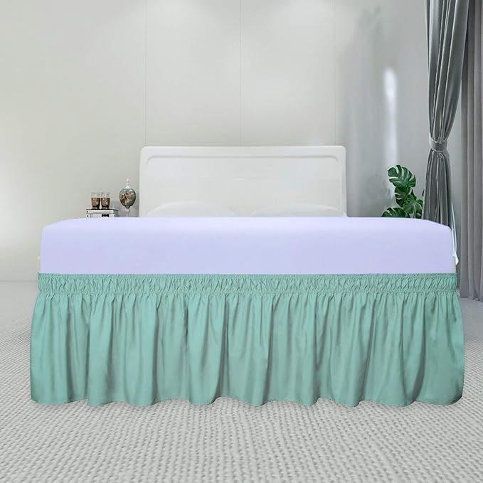 PureFit Wrap Around Ruffled Bed Skirt with Adjustable Elastic Belt - 14 Inch Drop Easy to Put On, Wrinkle Free Bedskirt Dust Ruffles, Bed Frame Cover for Twin, Twin XL and Full Size Beds, Baby Blue