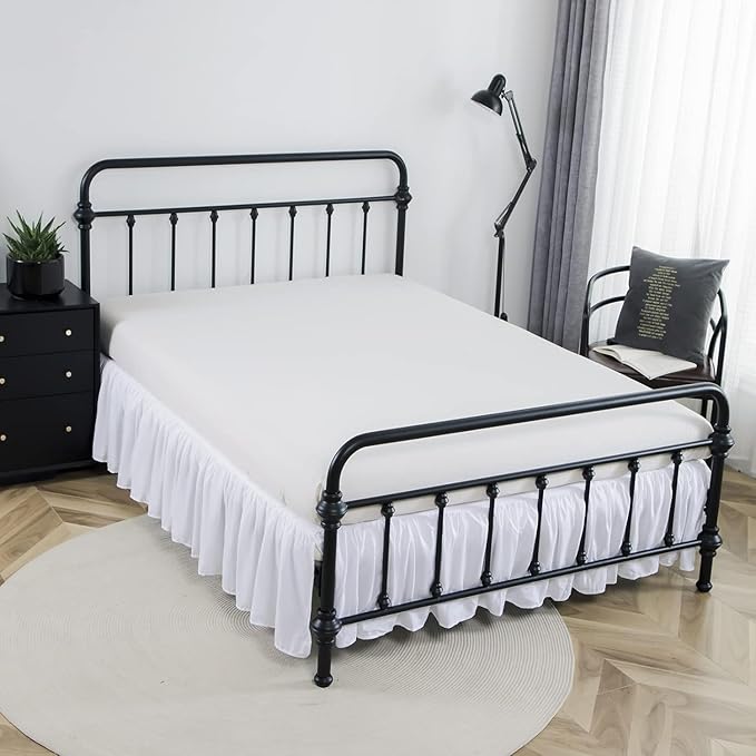 Bed Skirt Full Size Ruffled Bed Skirts with Split Corners, 16 Inch Drop Dust Ruffle Bed Skirt with Platform, Full - 16" Drop, White