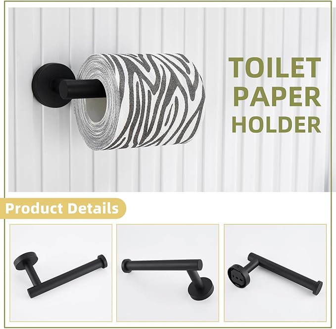 APLusee Matte Black 2 Pieces Bath Accessories Set, Hand Towel Ring and Toilet Paper Holder, Stainless Steel Bathroom Hardware, Wall Mounted