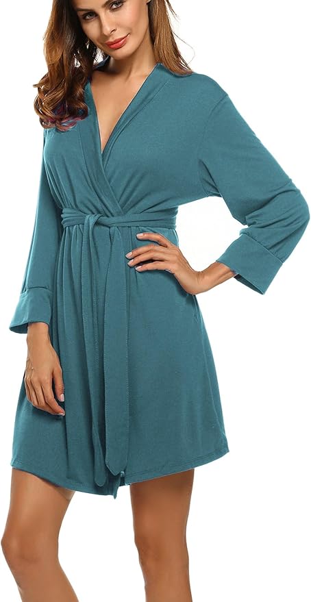 HOTOUCH Womens Robe Lightweight Short Knit Bathrobe Soft Ladies Sleepwear with Pockets