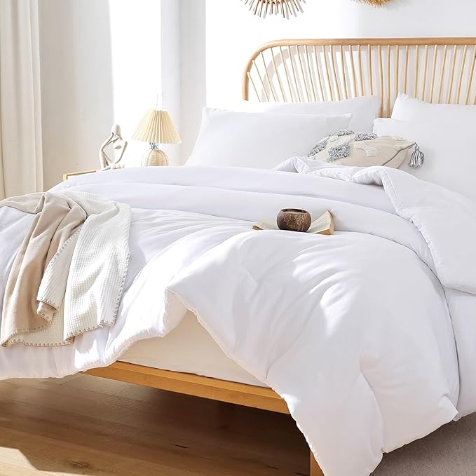 ROSGONIA Oversized King Comforter White, 3pcs(1 Boho Comforter & 2 Pillowcases) Soft Lightweight Oversized King Size Comforter Sets All Season Bedding