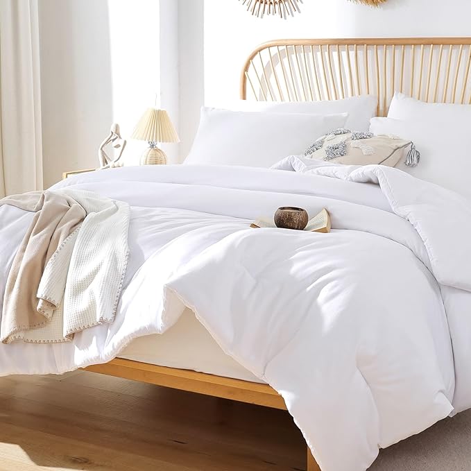ROSGONIA King Size Comforter Set White, 3pcs(1 Boho White Comforter King & 2 Pillowcases) All Season Bedding Lightweight Hotel Bedspread Blanket