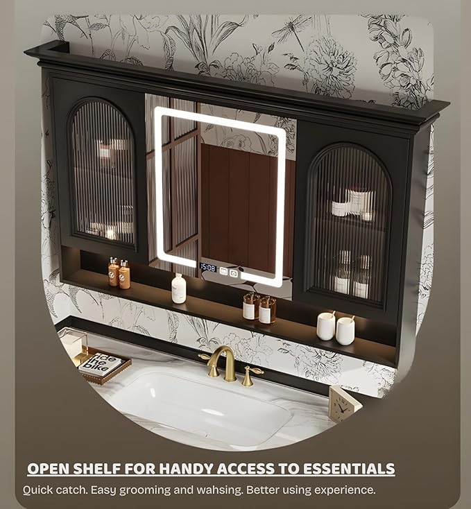 Freestanding Bathroom Vanity with Sink, Solid Wood Bathroom Vanity Set, Vintage Bathroom Vanities with Large Capacity Storage Cabinet and Open Shelf, Elegant Vanities (White,84")