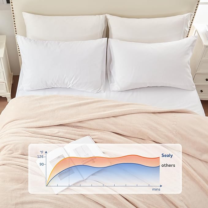 Sealy Heated Blanket Full Size 80"x84", Soft Double Flannel Electric Blanket with 10 Heat Levels & 1-12 Hours Auto Shut Off, Machine Washable, Even Heat Distribution, Beige