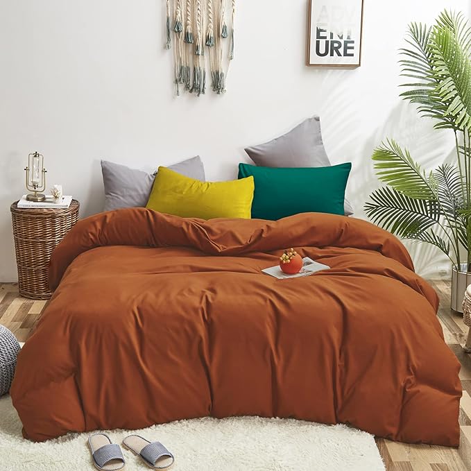 Cottonight Burnt Orange Comforter Set Queen - Rust Caramel Bedding Full, Solid Cotton Reddish Terracotta Blanket Quilt, Soft Breathable Modern for Women Men Adults Kids