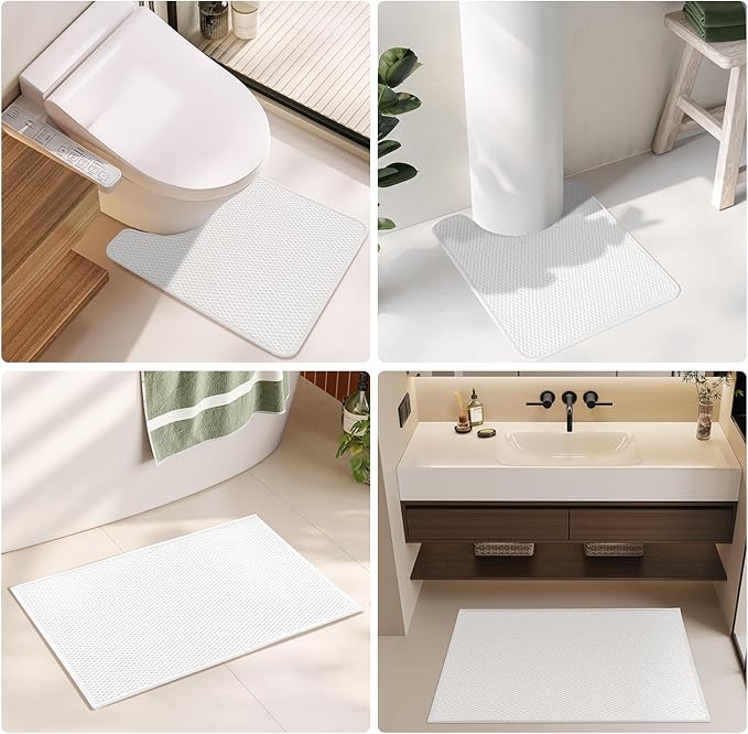 Bathroom Runner Rug, Long Bath Mat Washable Thin Quick Dry Low Pile Bathroom Runner Rugs 24 x 60 Non Slip, White 24"x60"
