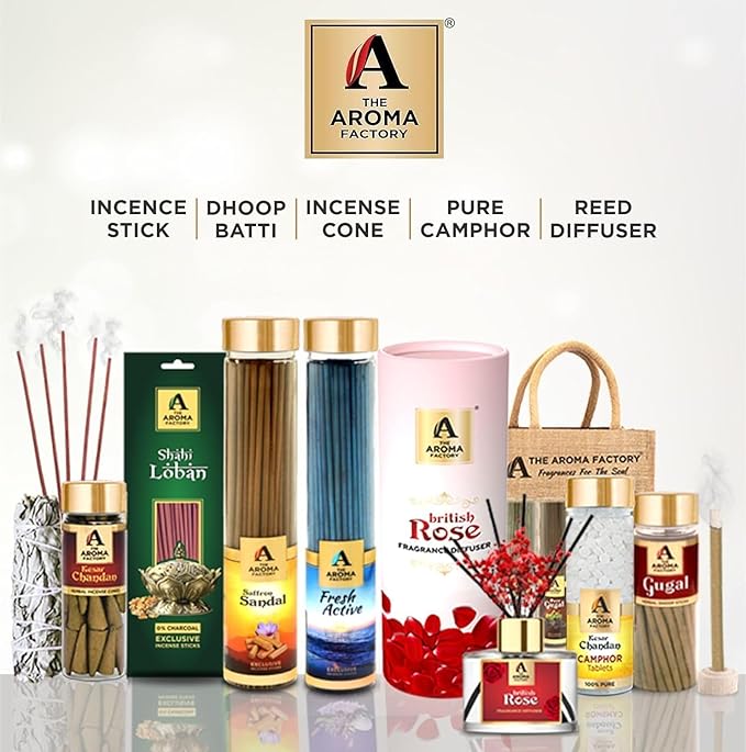 The Aroma Factory Chandan Sandalwood Agarbatti for Pooja, Luxury Incense Sticks, Premium and Fresh Fragrance for Home, Meditation (Bottle Pack of 1, 100 Gram) 4 Cm X 4 Cm X 26 Cm Multicolour