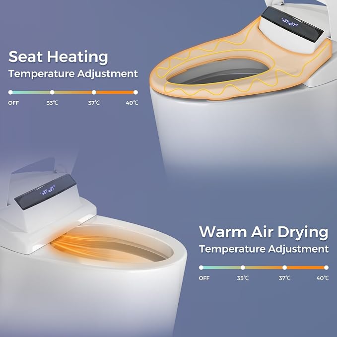Bidet Toilet, One Piece Toilet with Tankless, Heated Toilet Seat, Bidet Warm Water, Dryer, Foot Sensor Operation, Auto Toilet Flushing