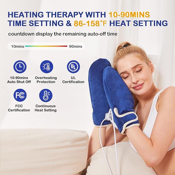 Heated Gloves for Hand Pain Relief, 2 Pack Electric Wrist/Fingers/Whole Hand Heating Pad, 86-158℉ & Auto Shut Off Heated Mittens, Ideal for Arthritis Pain Relief & Carpal Tunnel Relief