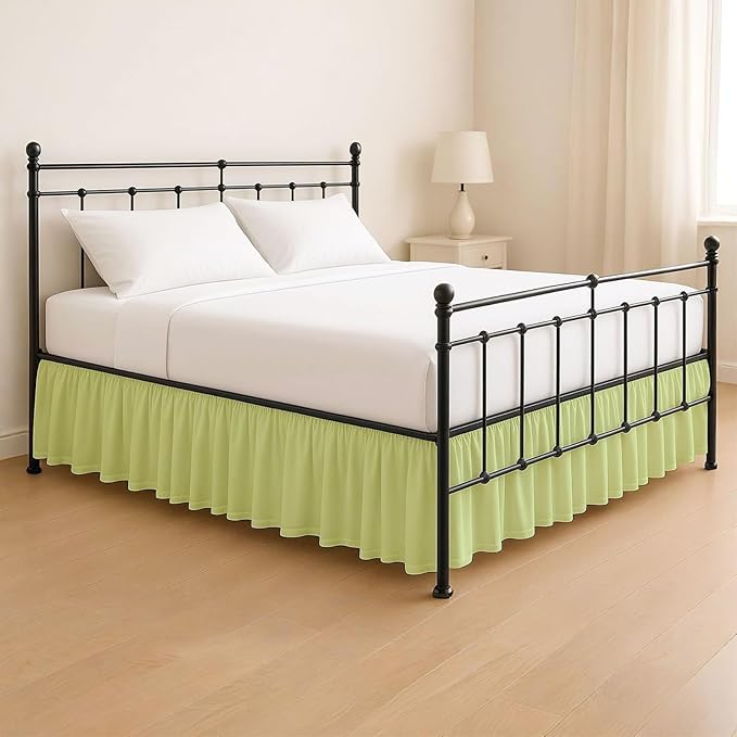 KRISHNA Ruffled Bed Skirt with Split Corners Queen, 100% Microfiber Hotel Quality, 28 Inch Drop Dust Ruffle Gathered Bedskirt with Platform, 60" x 80", Sage