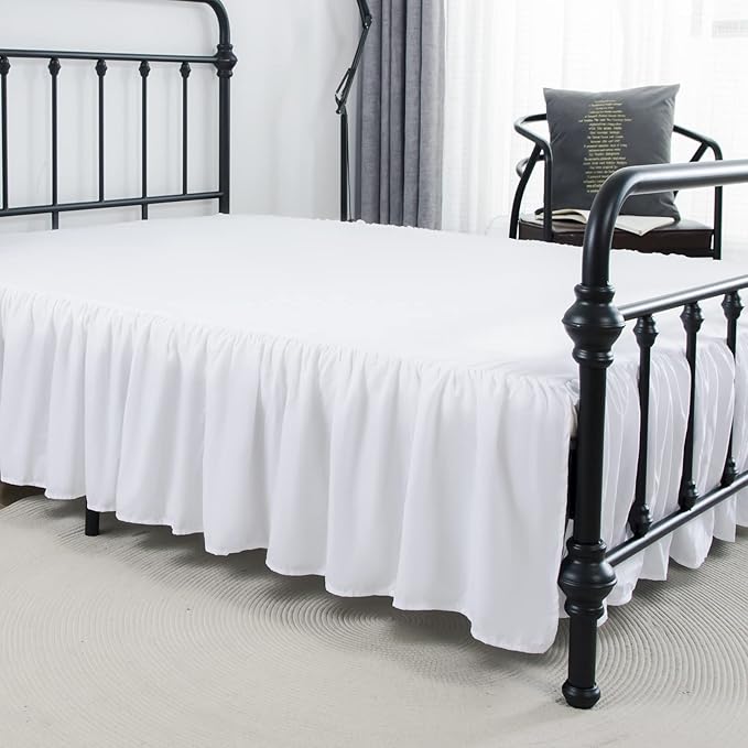 Bed Skirt Queen Size Ruffled Bed Skirt with Split Corners, 14 Inch Drop Dust Ruffle Bed Skirt with Platform, White