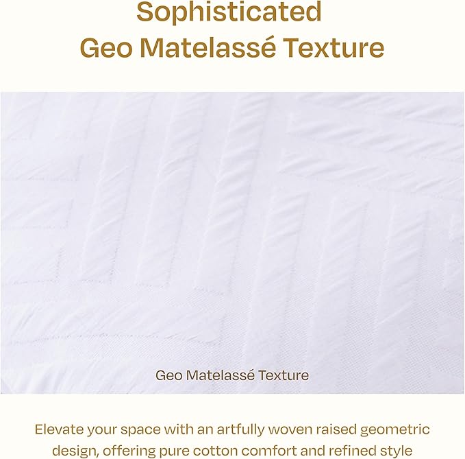 California Design Den Duvet Cover Queen Set - 100% Cotton 3 Piece White Duvet Cover & Sham Set, Soft Textured (92" x 90") - White Geo Matelassé Pattern