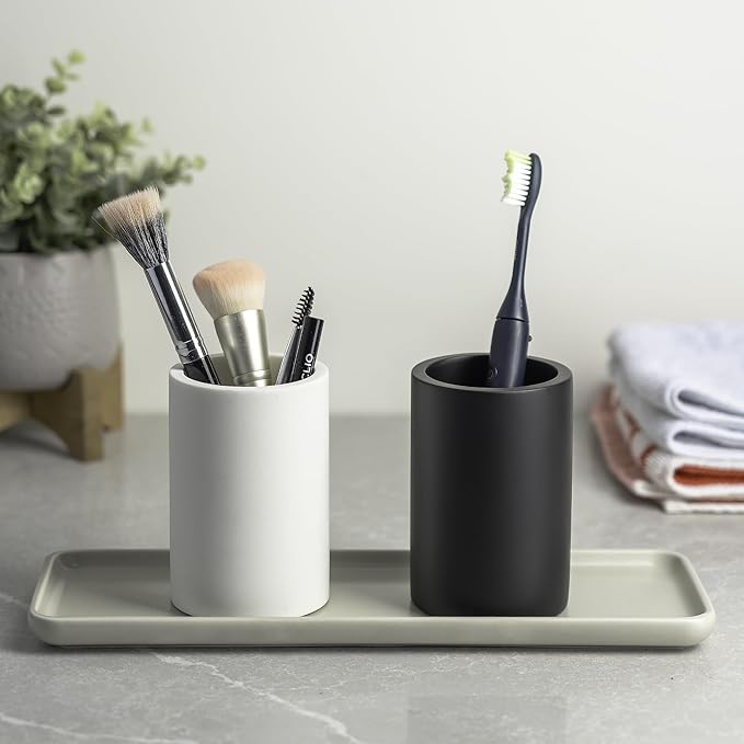 Matte Black Resin Bathroom Tumbler Cup - Matte Black Toothbrush Holder, 4x2.75 Inch, 12oz Capacity, Minimalist Vanity Countertop Organizer (Black)