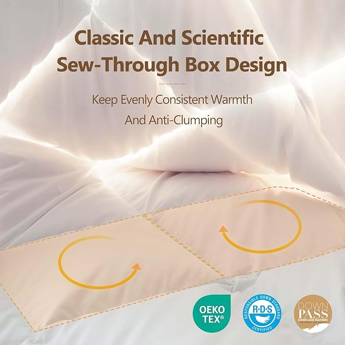 Extra Fluffy White Goose Down Comforter King Size - All Season Down Duvet Insert, Luxury Hotel Bedding Comforters, Medium Warmth, Oeko Certified 480 Thread Count, High Fill Power, 106x90 Inches